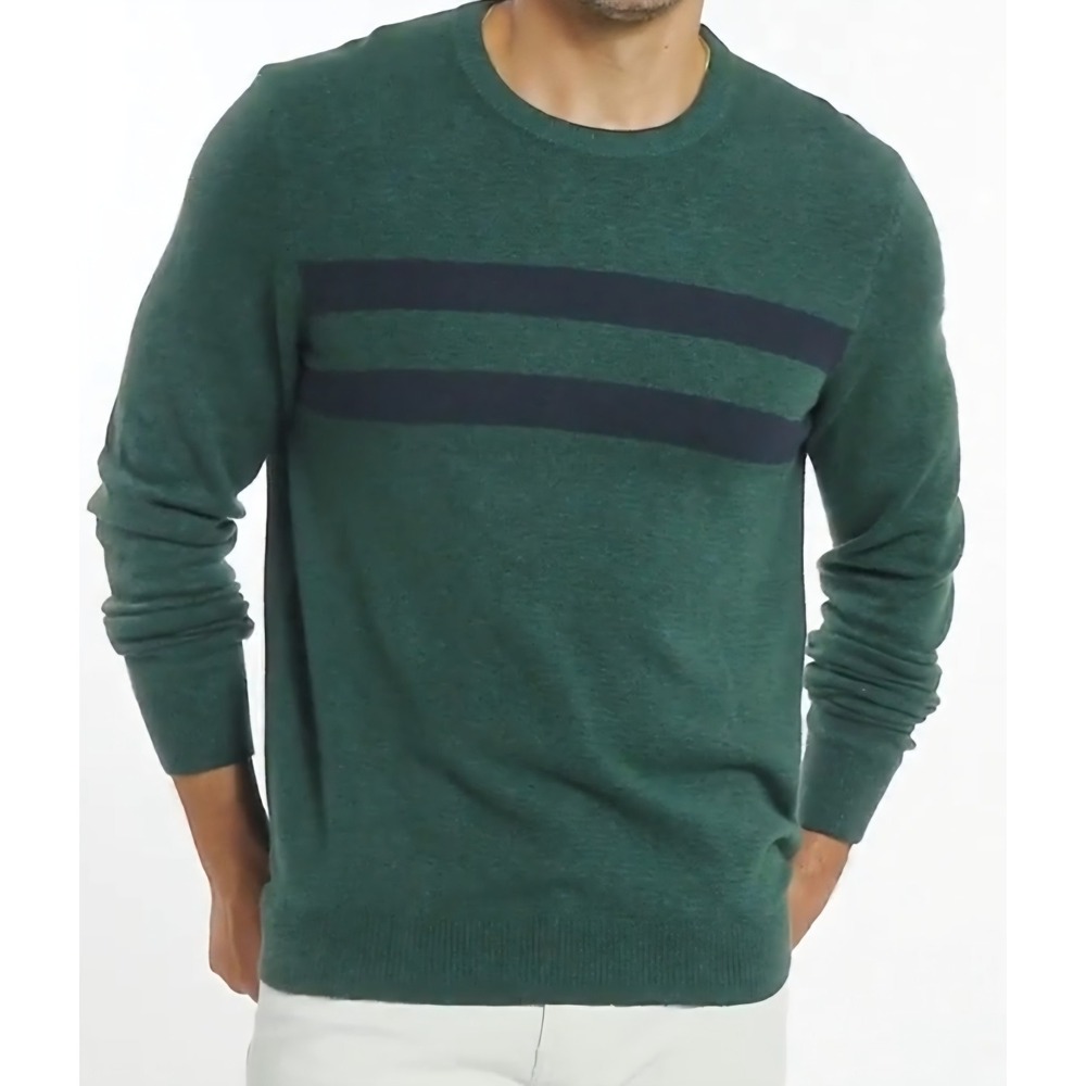 IZOD Men Forest Green Striped Crewneck Sweater Preppy Academia Large NWT
